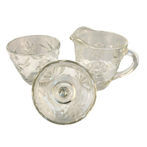 Anchor Hocking Early American Prescut Star Of David Clear Glass Creamer & Covere - Picture 2 of 9